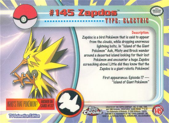 Zapdos Rückseite