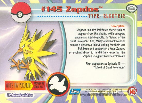 Zapdos Rückseite