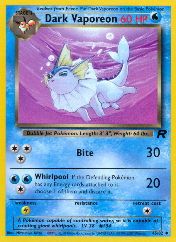 Dark Vaporeon – Team Rocket 45/82 – Pokemon Card – Unlimited – Near Mint