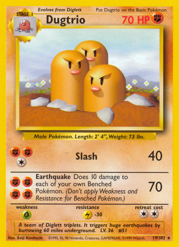 Dugtrio Base set Unlimited|Dugtrio Base set First Edition|Dugtrio Base set Shadowless|Dugtrio Base set 4th print