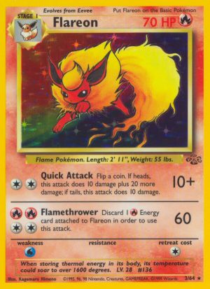 Flareon unlimited jungle set|Flareon first edition jungle set|Flareon error card jungle set