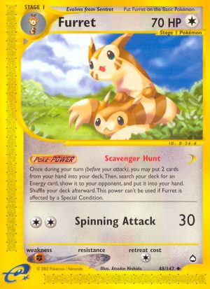 Furret - 48/147 - Aquapolis|Furret - 48/147 - Reverse holo - Aquapolis