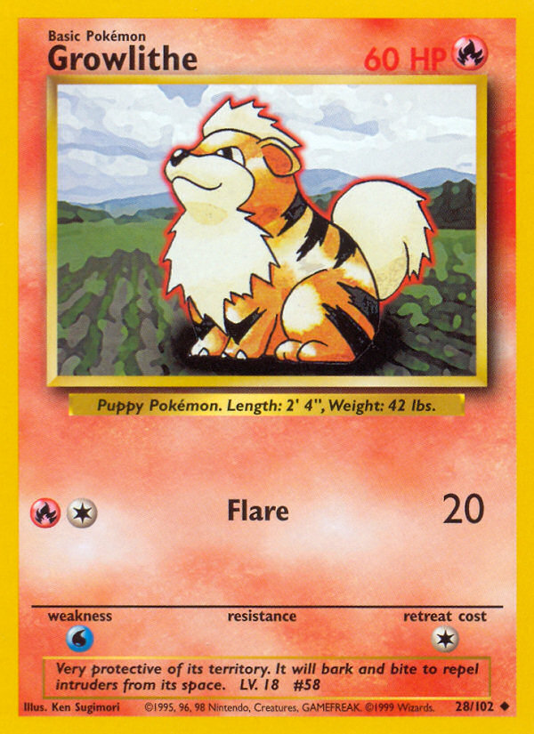 Growlithe Base set Unlimited|Growlithe Base set First Edition|Growlithe Base set Shadowless|Growlithe Base set 4th print
