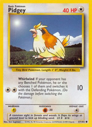 Pidgey Base set Unlimited|Pidgey Base set First Edition|Pidgey Base set 4th print
