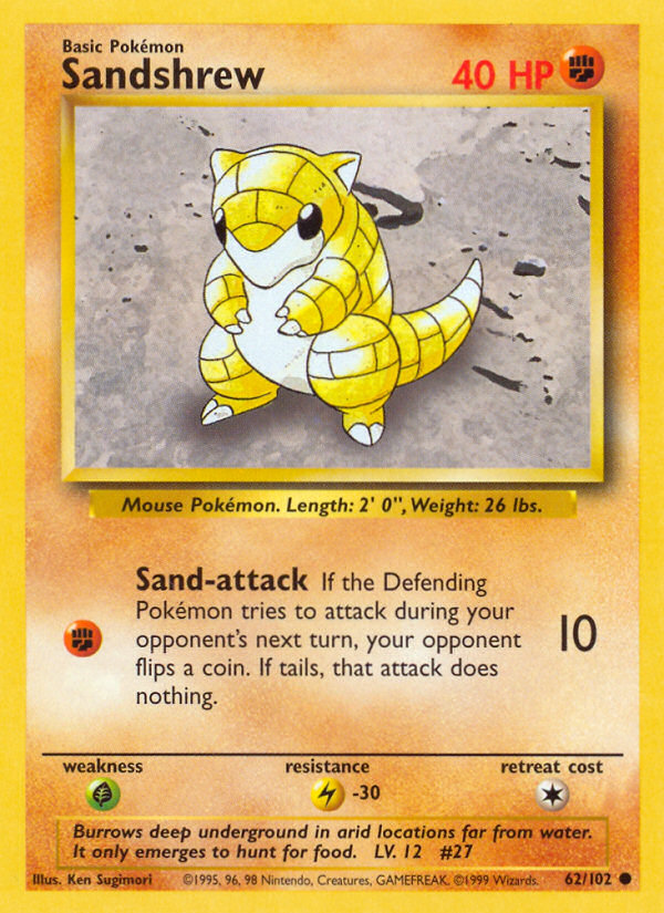 Sandshrew Base set Unlimited|Sandshrew Base set First Edition|Sandshrew Base set Shadowless|Sandshrew Base set 4th print