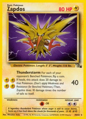 Zapdos Fossil set unlimited|Zapdos Fossil set first edition