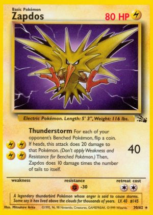 Zapdos Fossil set unlimited|Zapdos Fossil set first edition