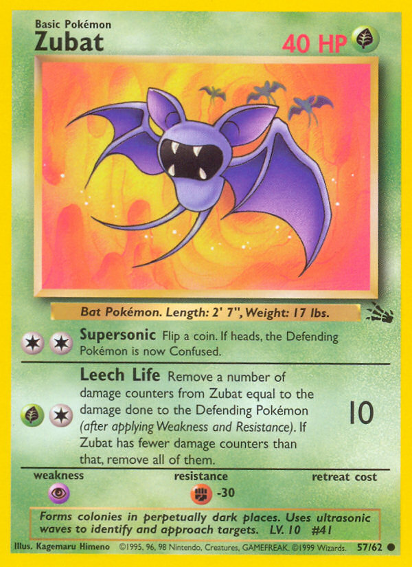 Zubat Fossil set unlimited|Zubat Fossil set first edition